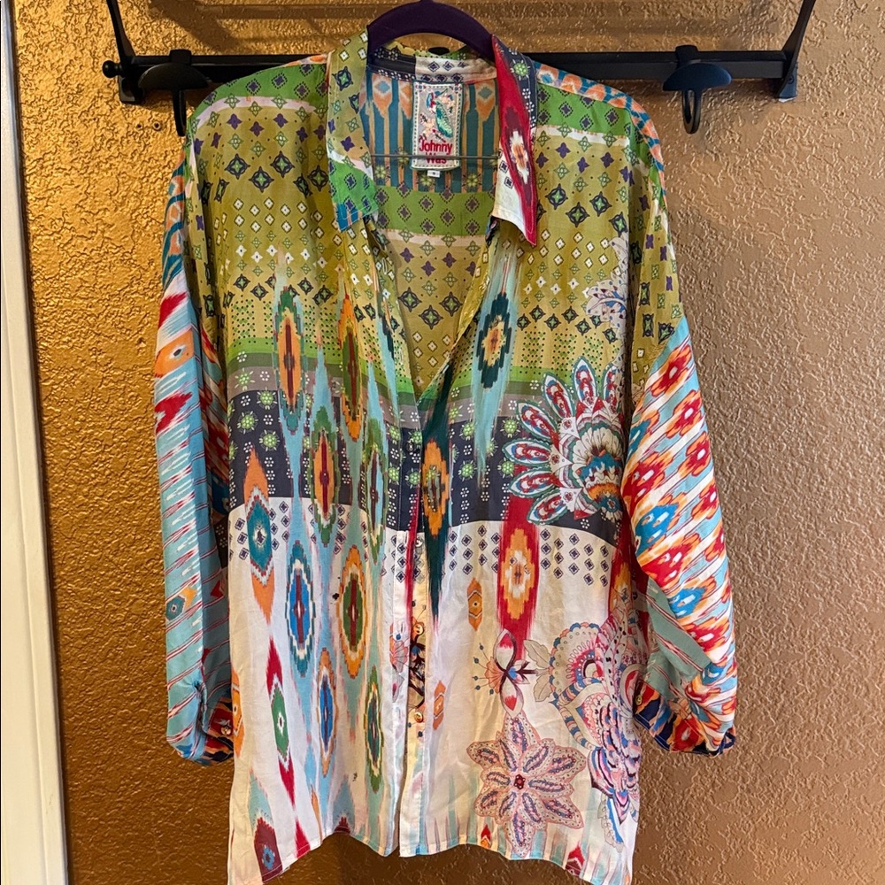 Johnny Was Multicolor Patterned Button Up Shirt - image 11
